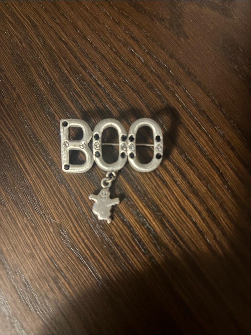 Kids Silver-tone 'BOO' Charm Pin with Ghost Dangle